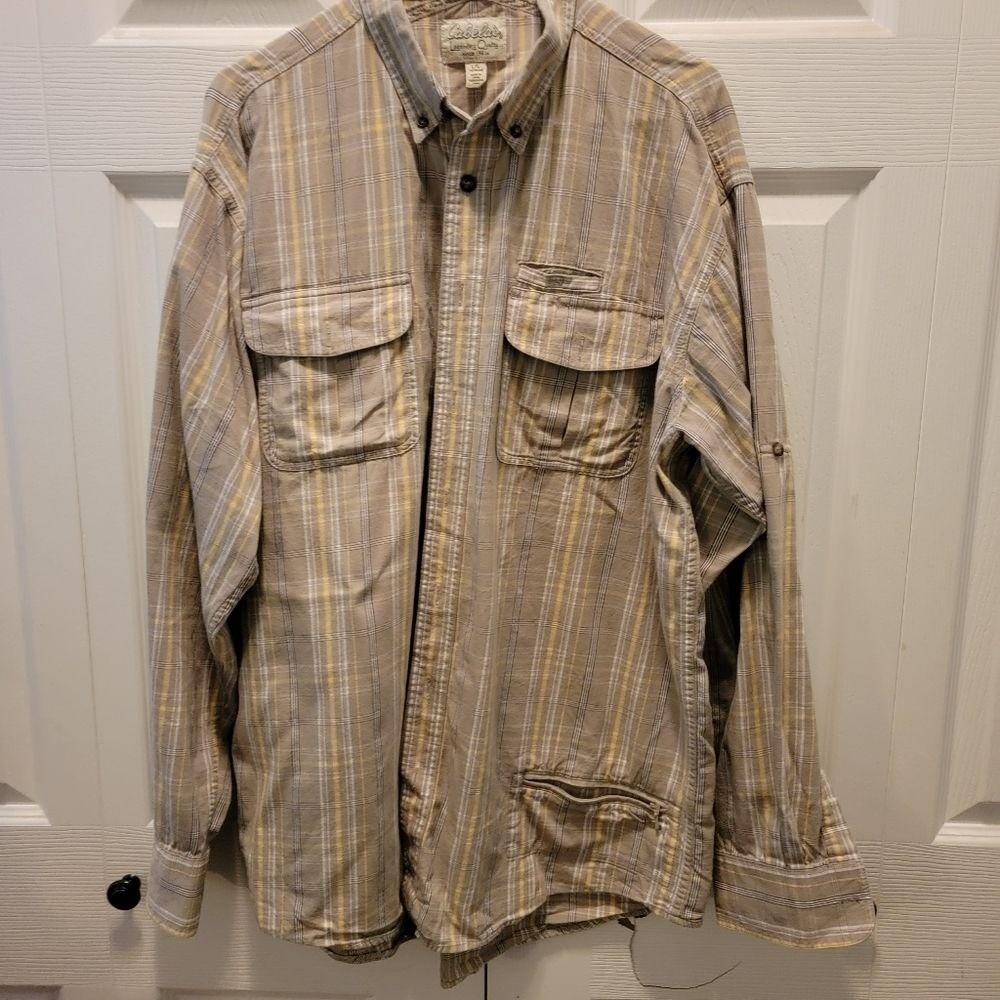 Cabela's Mens Tan & Yellow Plaid Long Sleeve Size‎ Large